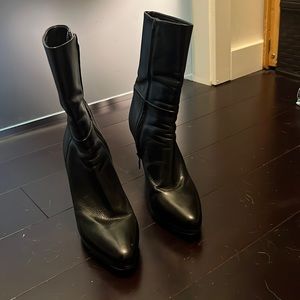 Prada Mid-Calf Black Leather Sock Boots